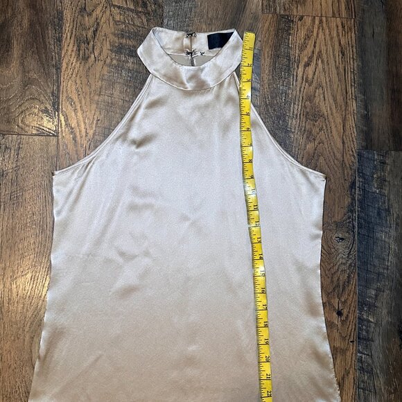 Nili Lotan 100% Silk Vara Top Gold Mock Neck halter Blouse Quiet Luxury Preppy - Picture 8 of 11
